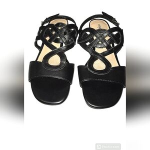 Easy Street Women's Size 7 WW Catrin Block Heel Sandal Black Strap Shoe